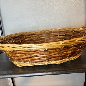 Large Vintage Woven Brown and Tan Basket